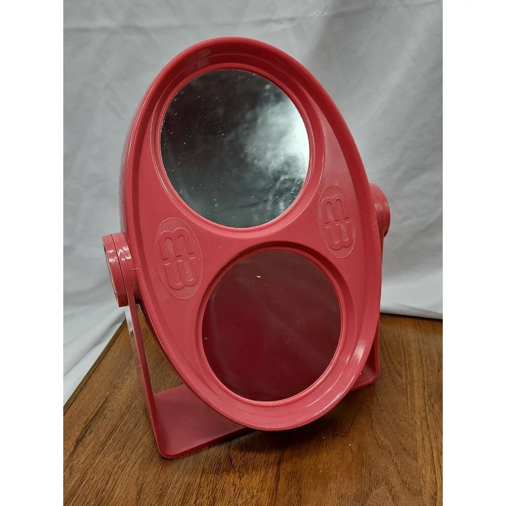Vintage Mauve Pink Makeup Vanity Mirror Swivel Stand OR Wall Mount w 3 Mirrors